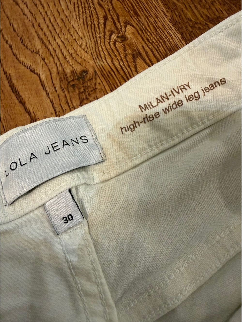 LOLA Jeans Milan High Rise Wide Leg Ivory Flat Pocket Denim Women’s 70s Luxury - Picture 4 of 9